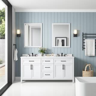 Home Decorators Collection Mayfield 72 in. W x 22.1 in. D x 35 in. H Freestanding Bath Vanity in White with White Cultured Marble Top Mayfield 72W