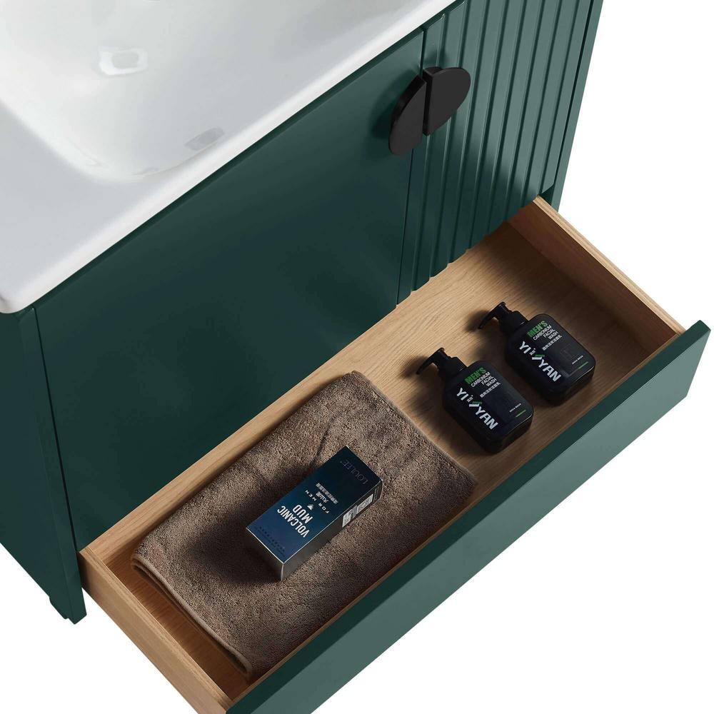 FINE FIXTURES Venezian 30 in. W x 18.11 in. D x 33 in. H Bathroom Vanity Side Cabinet in Green with White Ceramic Top VN30GN-VNHA1BL