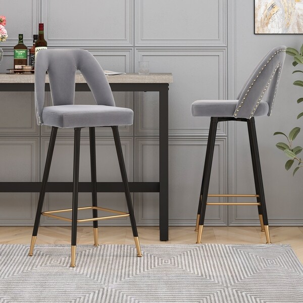 Velvet Upholstered Bar Stool，Set of 2