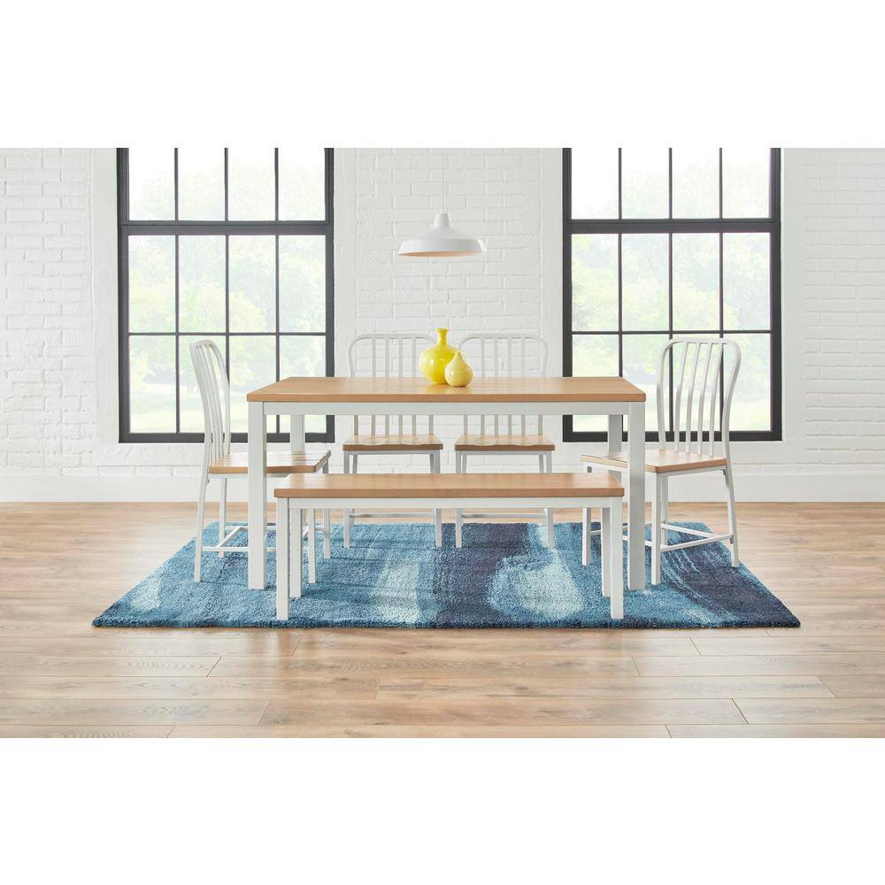 StyleWell Donnelly White Metal Dining Bench with Natural Finish Wood Seat (48 in. W x 18 in. H) CH8002WH