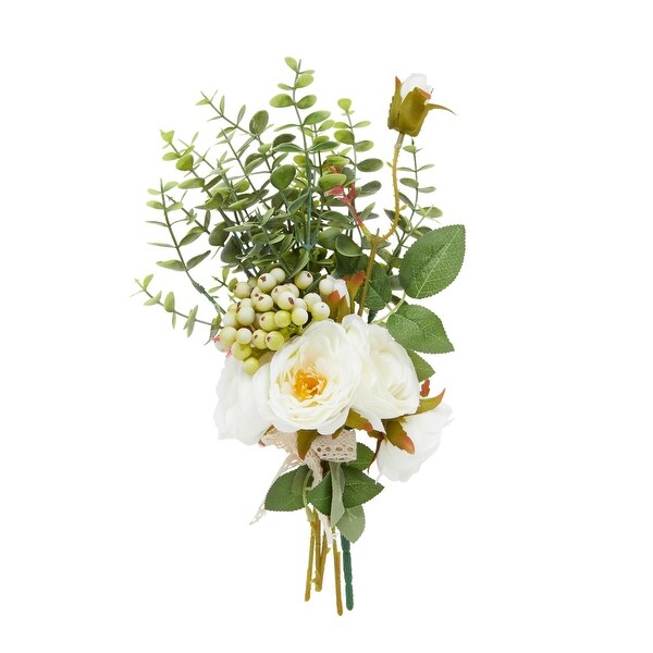 White Silk Roses，Eucalyptus and Berry Bridal Bouquet，Wedding Centerpiece (15.7x7 In)