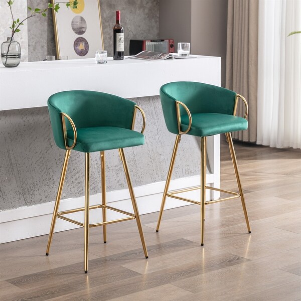 Velvet Bar Stools with Chrome Footrest (Set of 2) - 20.08