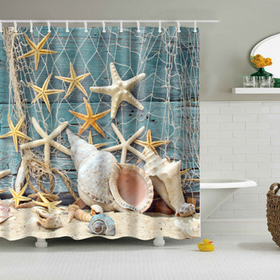 New Colorful Eco-friendly Beach Conch Starfish Shell Polyester  High Quality Washable Bath Decor Shower Curtains