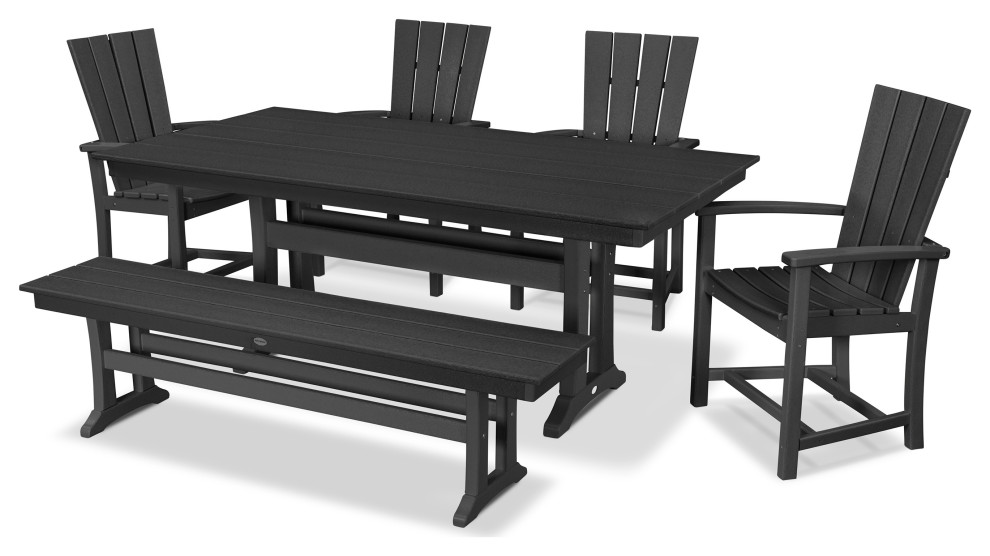 POLYWOOD Quattro 6 Piece Farmhouse Dining Set With Bench   Transitional   Outdoor Dining Sets   by POLYWOOD  Houzz