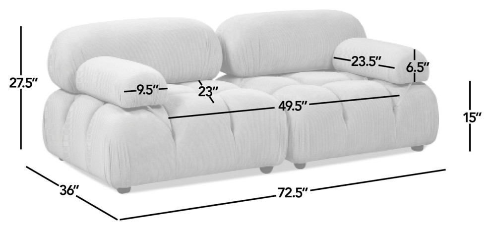 Marcel 72.5 quotModular Modern 2 Piece Loveseat Sofa   Transitional   Loveseats   by Jennifer Taylor Home  Houzz