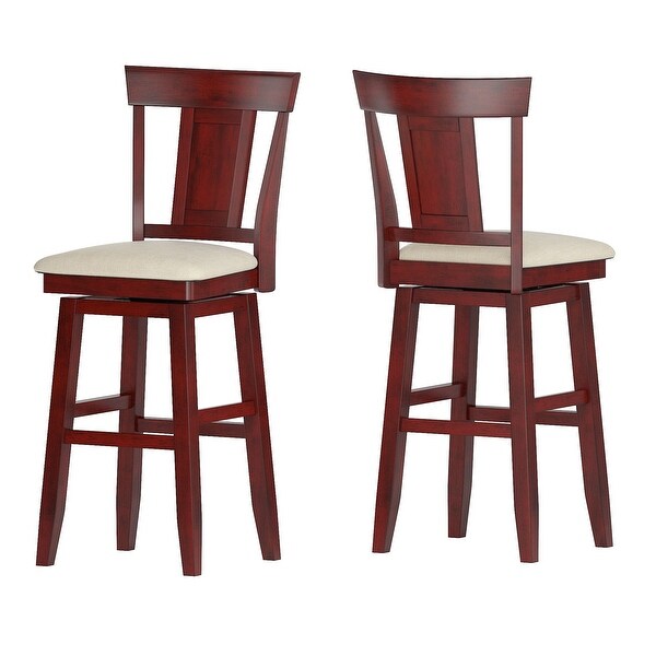 Sheena Panel Back Bar Height Wood Swivel Stool， Antique Berry