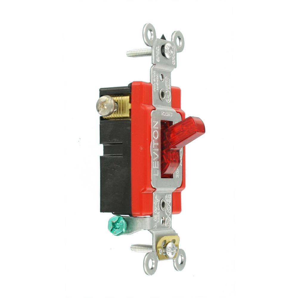 Leviton 20 Amp Industrial Grade Heavy Duty Single-Pole Pilot Light Toggle Switch Red 1221-PLR