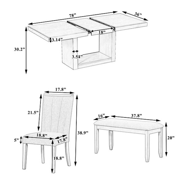 Extendable Dining Table Set with Removable Leaf，4 Upholstered Chair