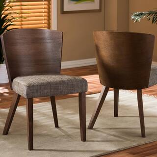 Baxton Studio Sparrow Gray Fabric Upholstered and Medium Brown Wood Dining Chairs (Set of 2) 2PC-4644-HD