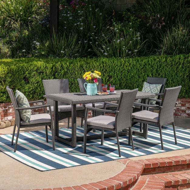 Westley 7pc Wicker Patio Dining Set Gray Christopher Knight Home