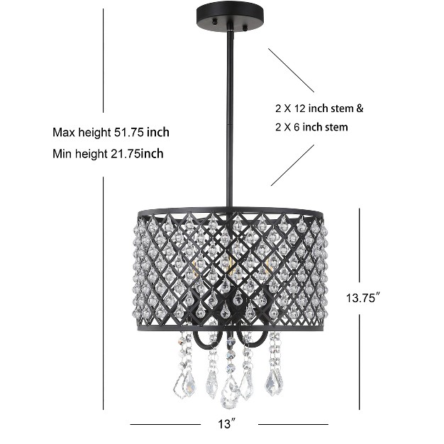 Adjustable Metal crystal Gigi Drop Pendant includes Energy Efficient Light Bulb Black Jonathan Y