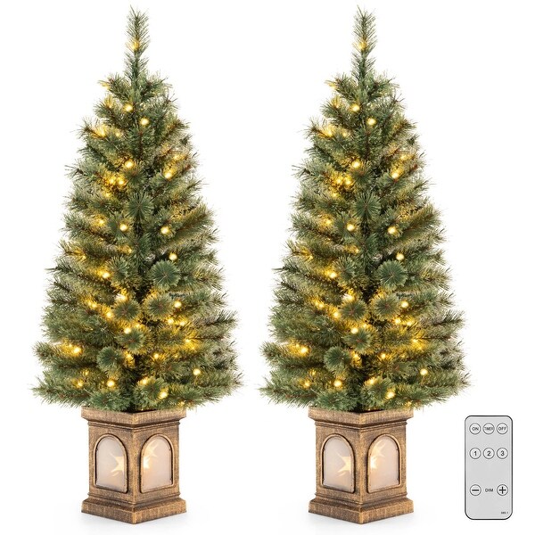 4 FT PreLit Potted Christmas Tree 3 Dynamic Modes Remote Control