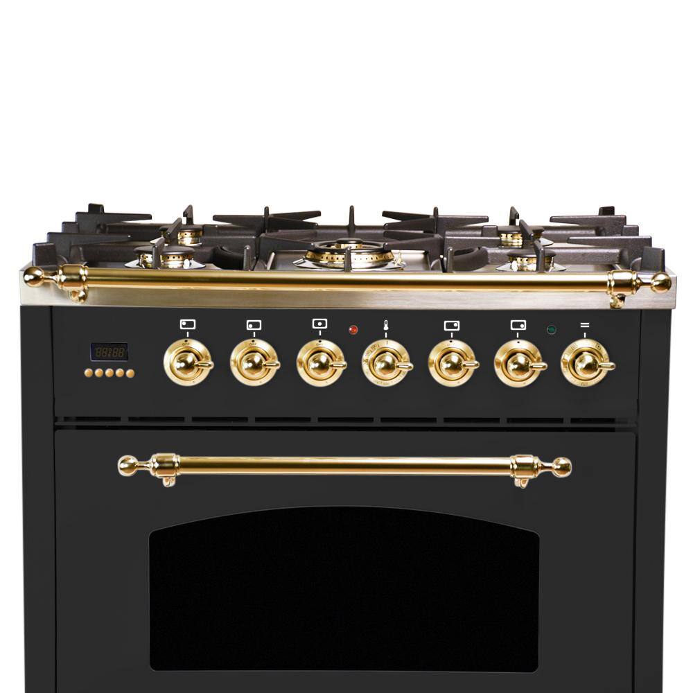 Hallman 30 in. 3.0 cu. ft. Single Oven Dual Fuel Italian Range True Convection 5 Burners LP Gas Brass Trim in Matte Graphite HDFR30BSMGLP