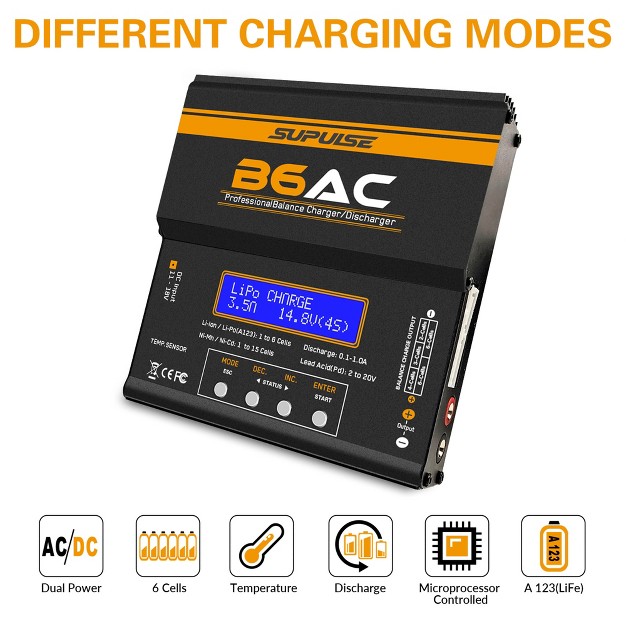 Supulse Imax Exac00005 B6 Ac Professional Balance Charger discharger System With Temperature Sensor Cooling Fans And Multi plug Adapter Line