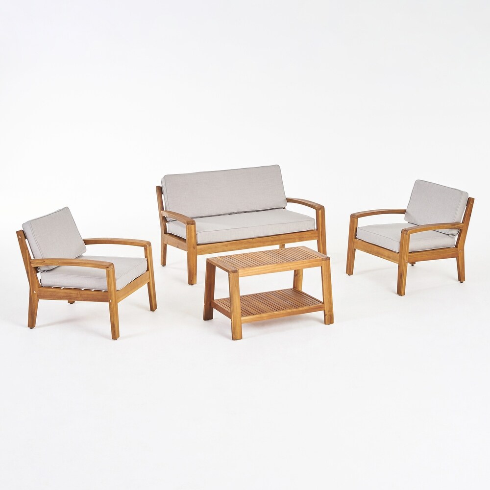 Grenada 4 pc. Outdoor Wood Chat Set by Christopher Knight Home