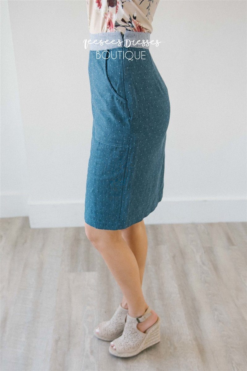 Polka Dot Chambray Pencil Skirt