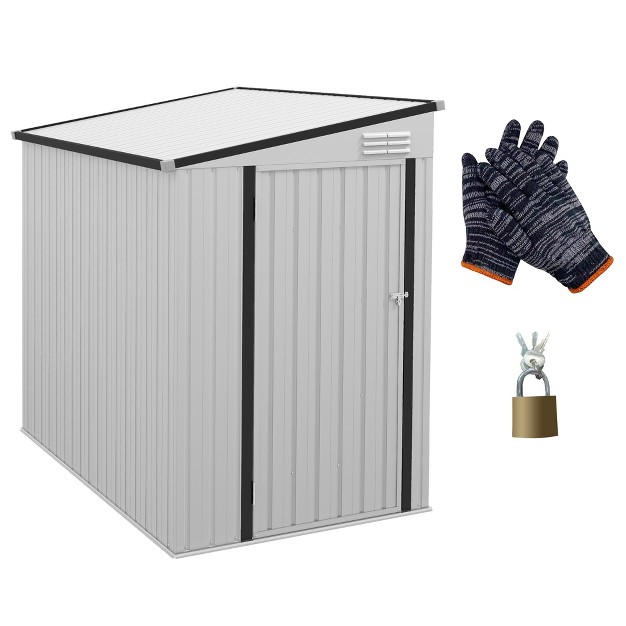 Outsunny 4 x27 X 6 x27 Steel Garden Storage Shed Lean To Shed Outdoor Metal Tool House With Lockable Door amp Air Vents For Backyard Patio Lawn White