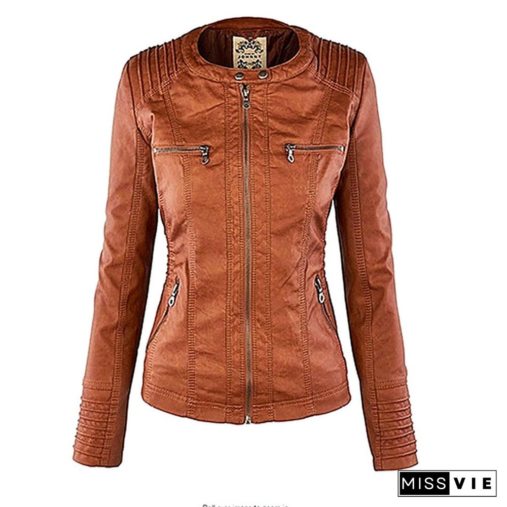 New Arrival Plus Size Women Fashion Autumn Winter Coat Jacket Long Sleeve Zipper New Women's Stylish Slim Removable Hooded Leather Jackets Coat Ladies Tops Motorcycle Coat Outerwear