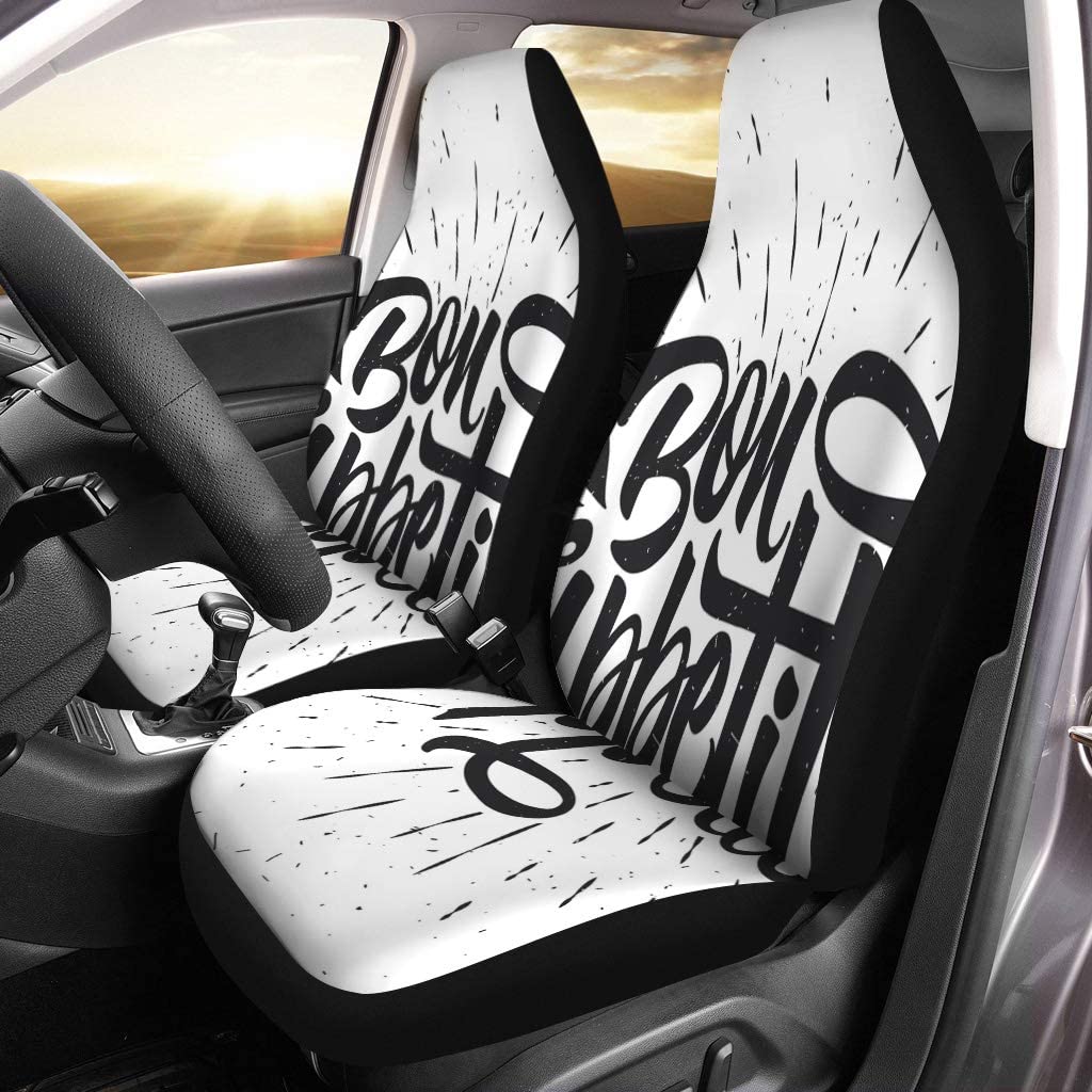 ZHANZZK Set of 2 Car Seat Covers Bon Appetit Typography Poster Universal Auto Front Seats Protector Fits for Car，SUV Sedan，Truck