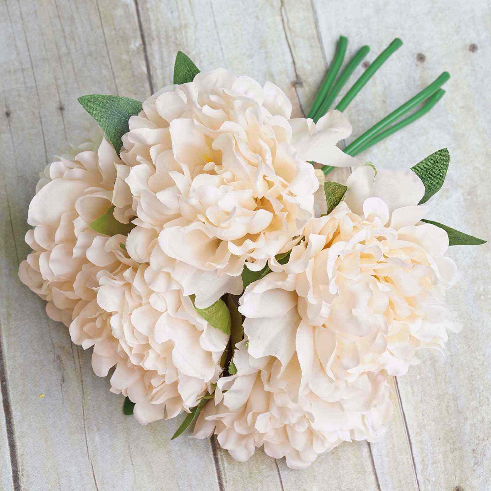 Blush Cream Real Touch Artificial Silk Peonies Flower Bouquet 11