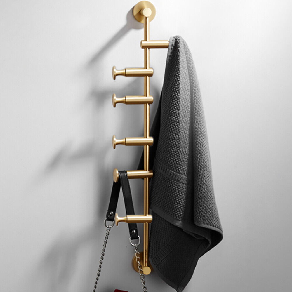 Rotating Vertical Clothing Rack，Gold/Black Wall-Mounted Entryway Coat Rack with 6 Swivel Arms