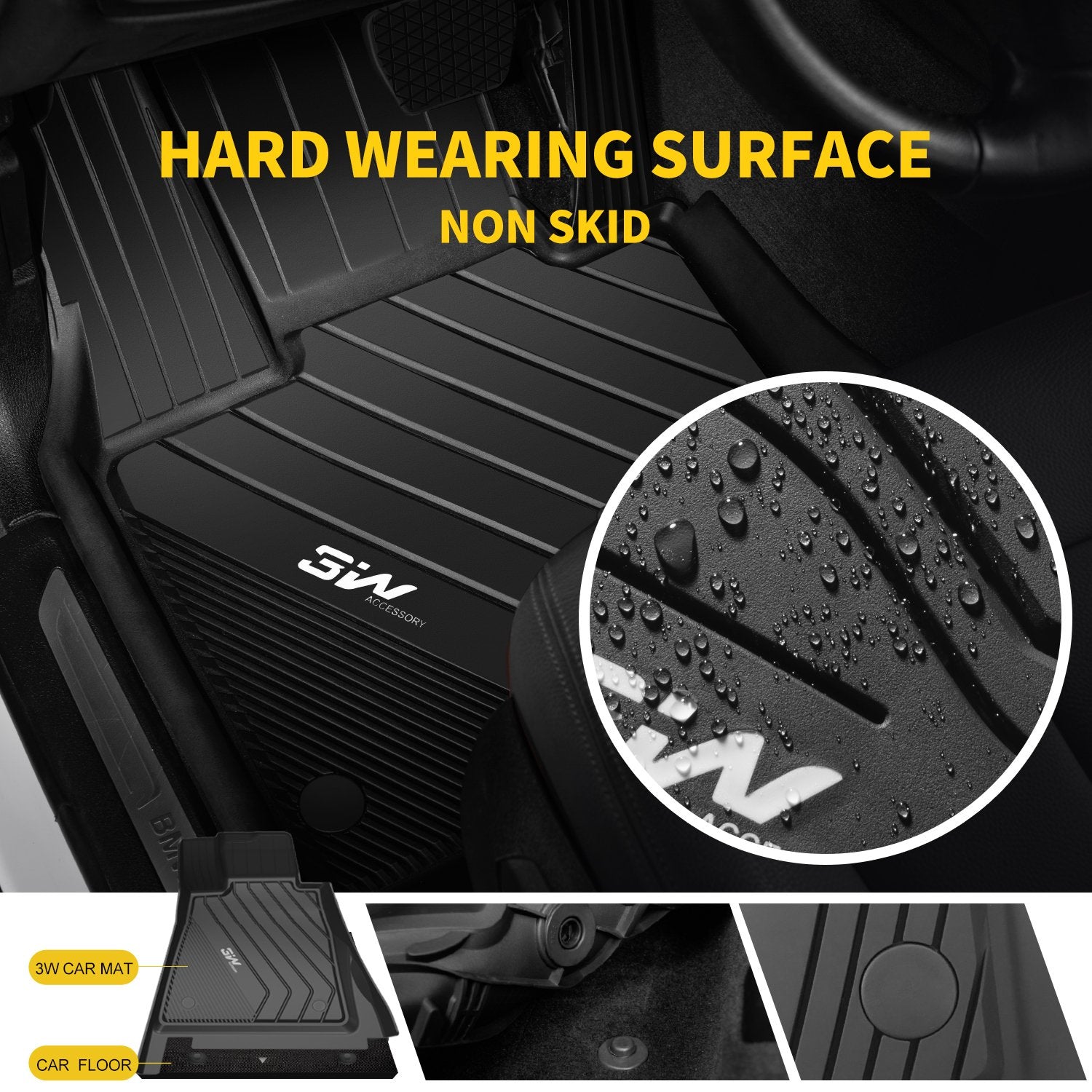 3W Floor Mats for BMW 3 Series G20 (2019-2023) All Weather Heavy Duty Auto Floor Liners Custom Fit 320i 328i 335i Floor Mats Liner Carpet， Black