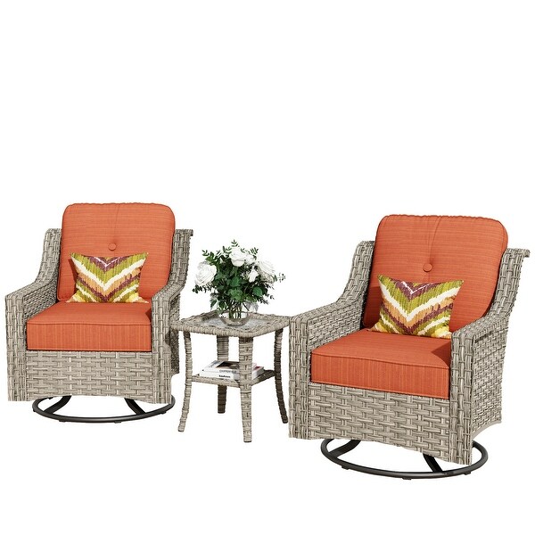 XIZZI 3Piece Swivel Rocking Chair Rattan Wicker Outdoor Patio Furniture Bistro Set