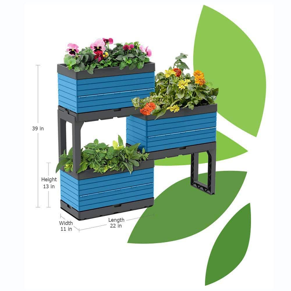 Southern Patio FlexSpace 22 in. x 11 in. x 13 in. Seabreeze Blue Resin Modular Raised Garden Bed HDR-090410