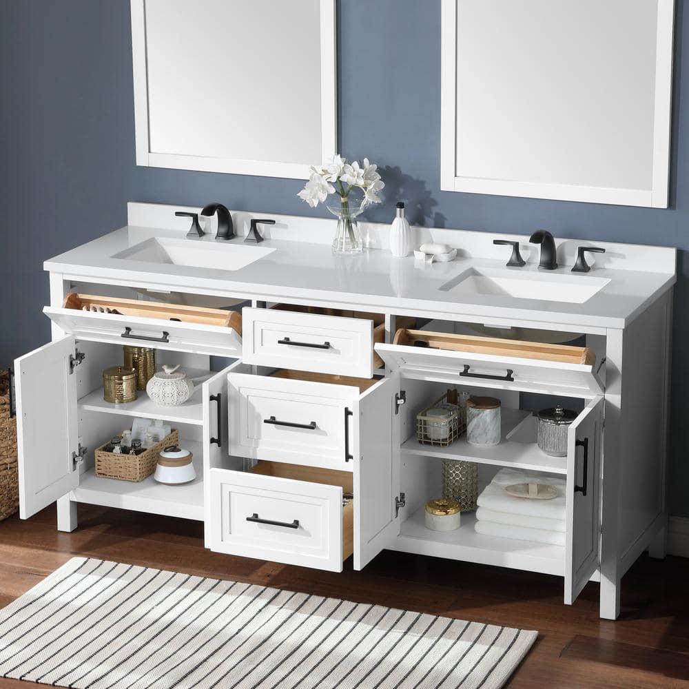 Home Decorators Collection Mayfield 72 in W x 221 in D x 35 in H Freestanding Bath Vanity in White with White Cultured Marble Top