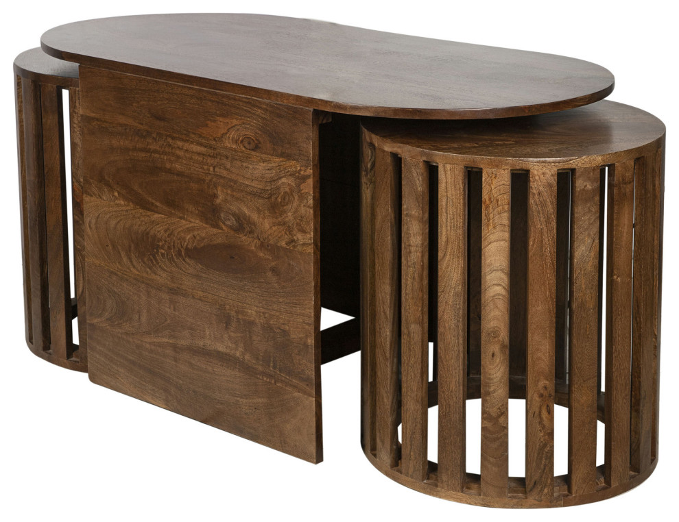 Wood  S/3 18x20/43x22 quotTable  ampStool Set  Brown   Rustic   Coffee Table Sets   by Kolibri Decor  Houzz