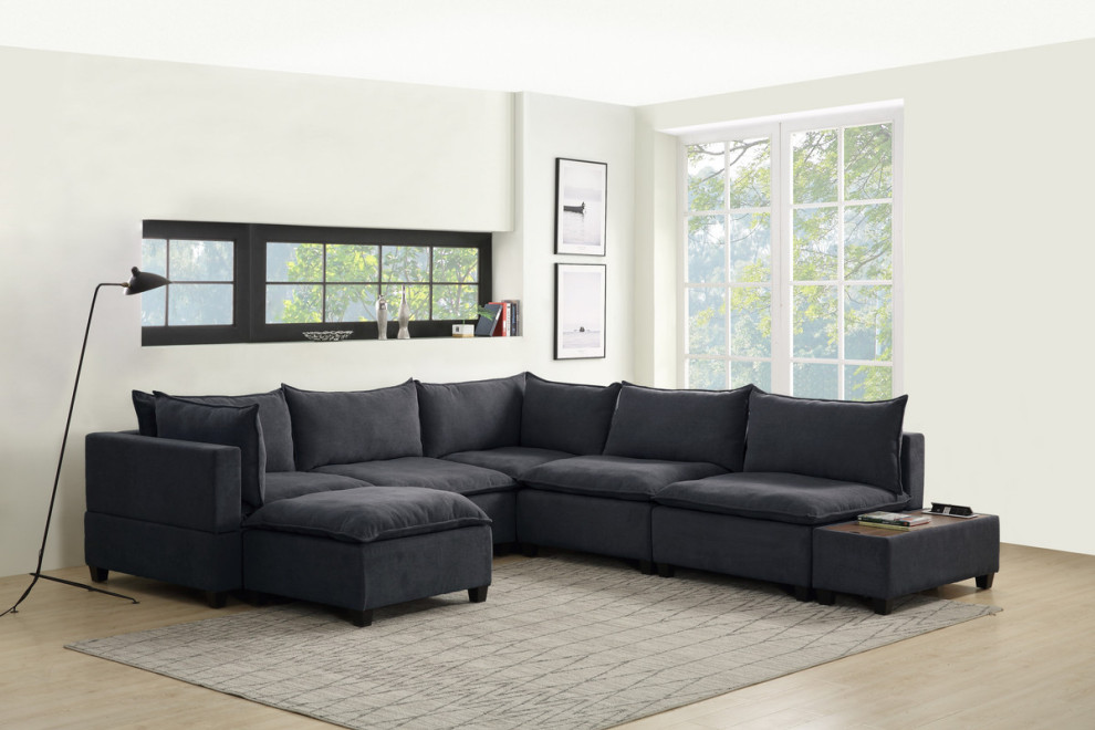 Madison Dark Gray 7 Piece Modular Sectional Chaise  Usb Storage Console Table   Modern   Sectional Sofas   by Timeout PRO  Houzz