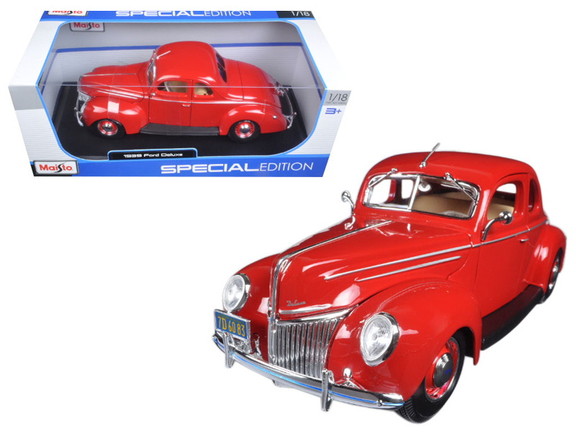 Maisto 1939 Ford Deluxe Tudor Red 1/18 Diecast Mod...