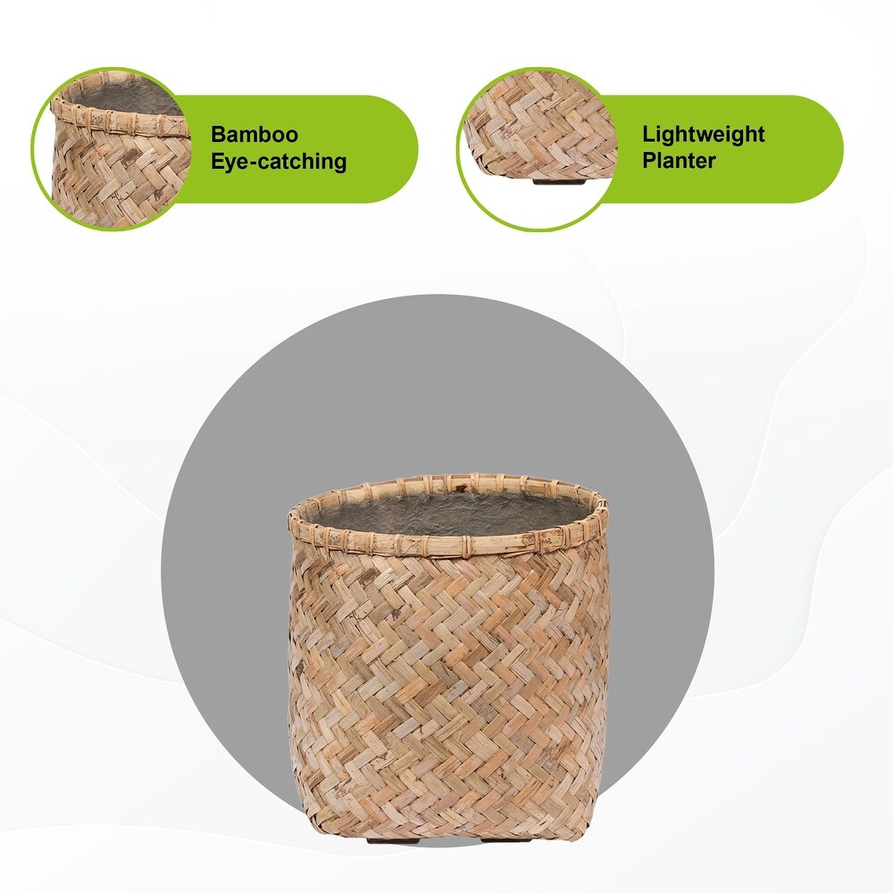 Pottery Pots Zayn Bamboo Indoor Outdoor Round Planter  Natural Finish
