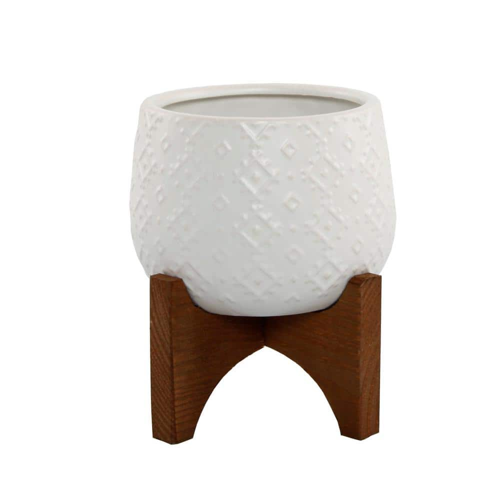 Flora Bunda 4.8 in. Matte White Indian Ceramic Pot on Stand CT1112-MTWH