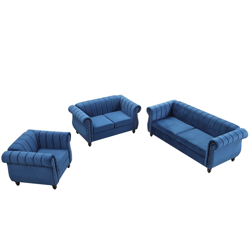 Classic Frosted Velvet Chesterfield Sofa Set (3 Seater + Loveseat + Single Sofa)