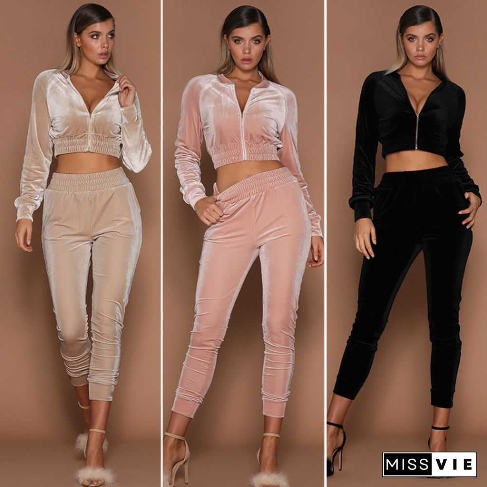 Two Piece Set Women Tracksuit Hoodies Sweatshirt & Pants High Waist Sets Workout Wear Fashion Long Sleeve Zipper Suits