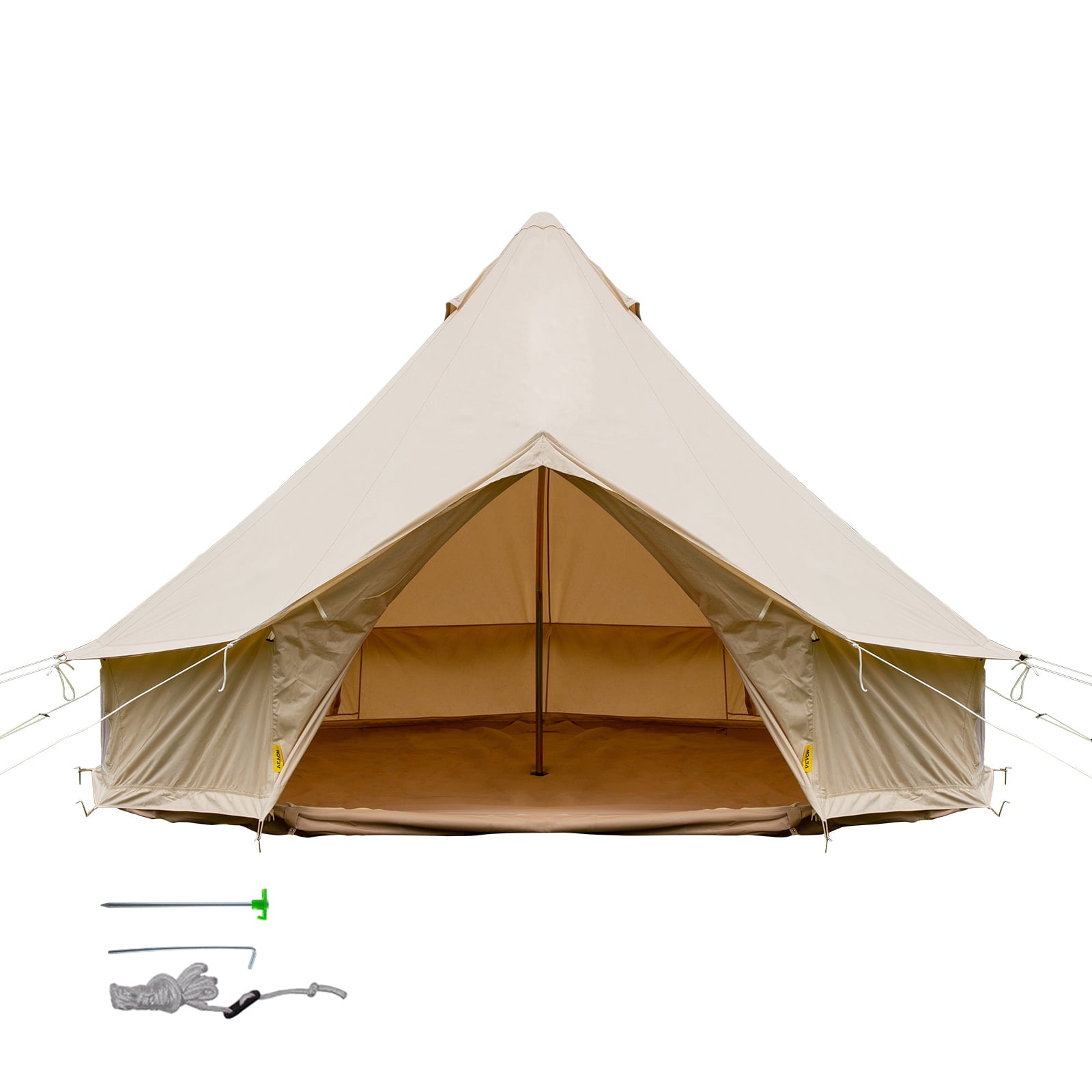 VEVORbrand Canvas Bell Tent 9.84ft Cotton Canvas Tent with Wall Stove Jacket Glamping Tent Waterproof Bell Tent for Family Camping Outdoor Hunting in 4 Seasons