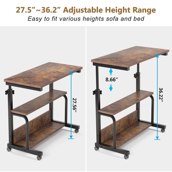 Height Adjustable C Table with Wheels， Mobile Bedside Sofa Couch Side Table for Laptop