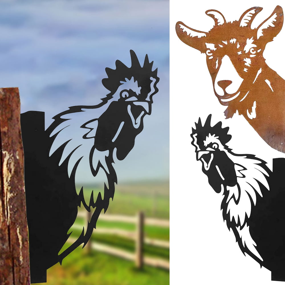 willkey 1 Pcs Peeping Chicken Goat Silhouette Metal Silhouette Art Garden Ornaments Animal Scout Silhouette Statue for Patio Backyard