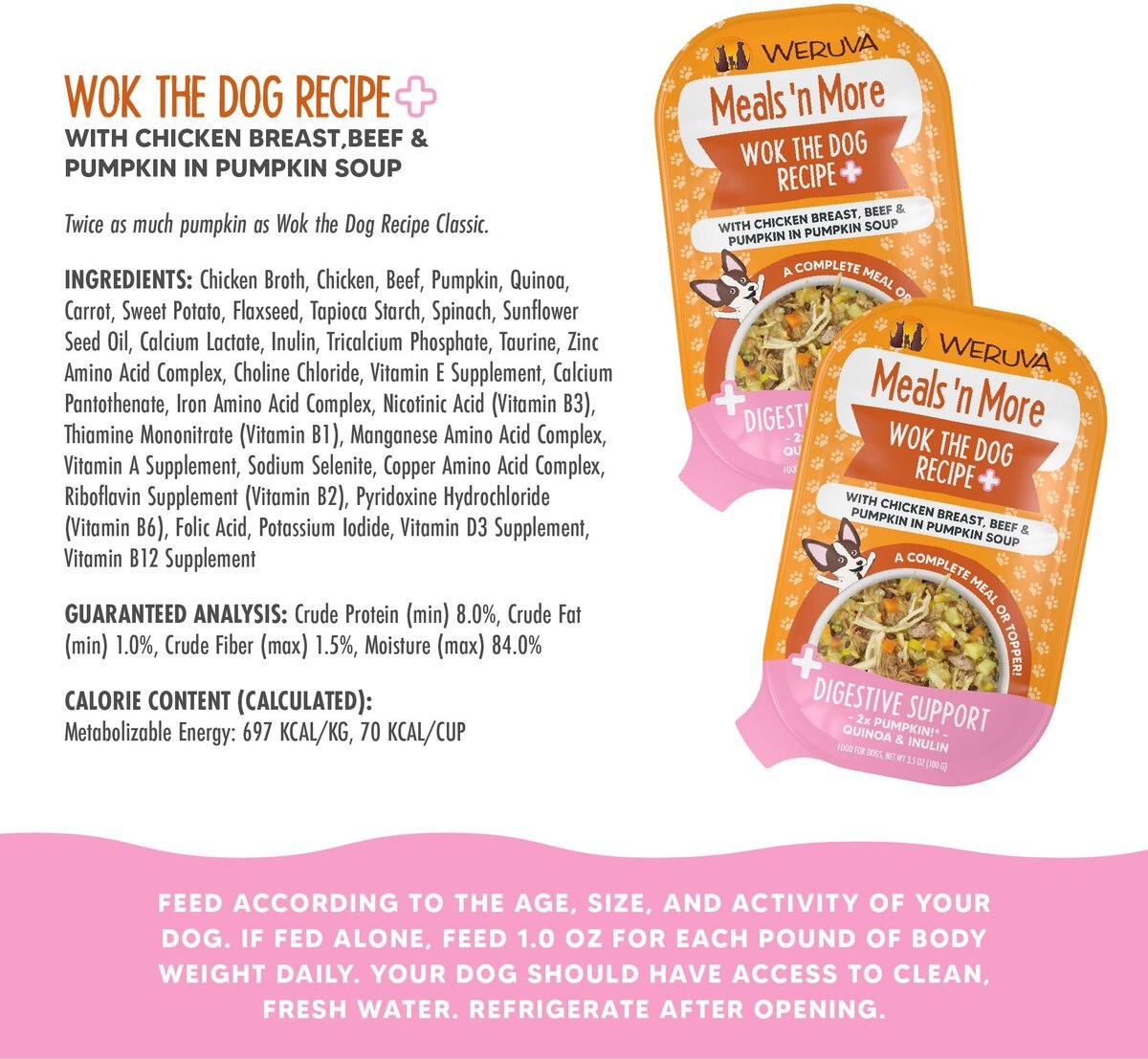 Weruva Classic Dog Meals 'n More Wok The Dog Recipe Plus Wet Dog Food， 3.5-oz cup， case of 12