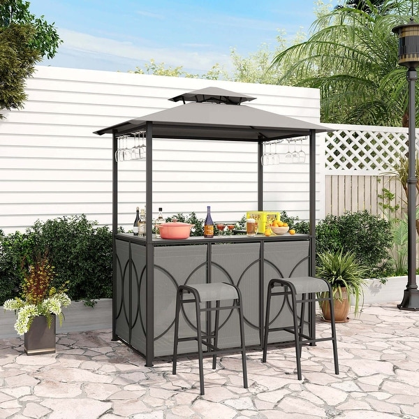 Costway 3 PCS Patio Bar Set with Tempered Glass Bar Table Metal