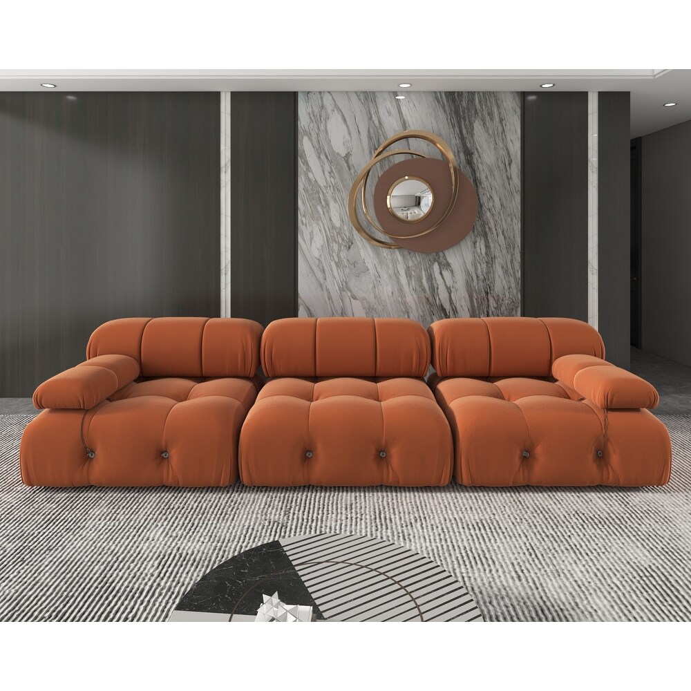 Velvet Sectional Sofa Reversible Modular Couch  Orange