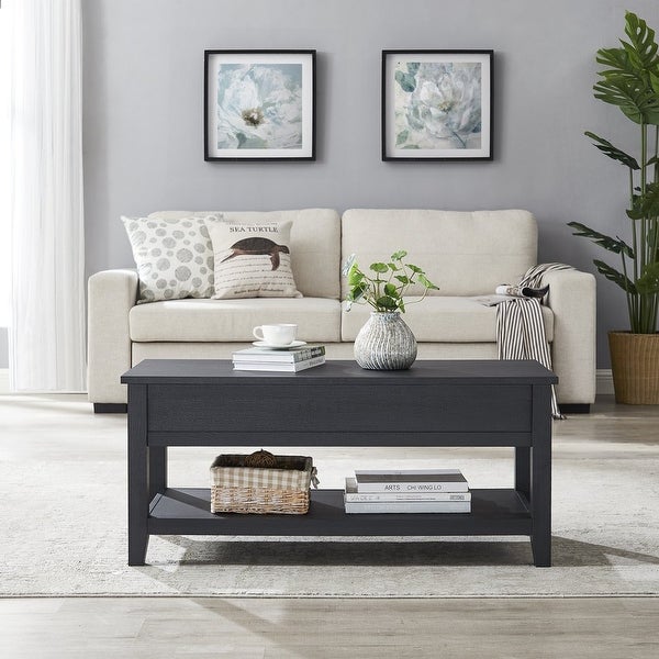 Lift Top Coffee Table with Storage Shelf， Blackwood