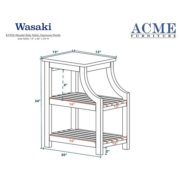 Modern Side Table (USB)， Rectangular Leg Table w/2 Shelves， Espresso