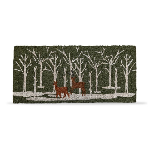 Woodland Deer In Forest Rectangle Indoor And Outdoor Estate Coir Door Welcome Mat Green Background