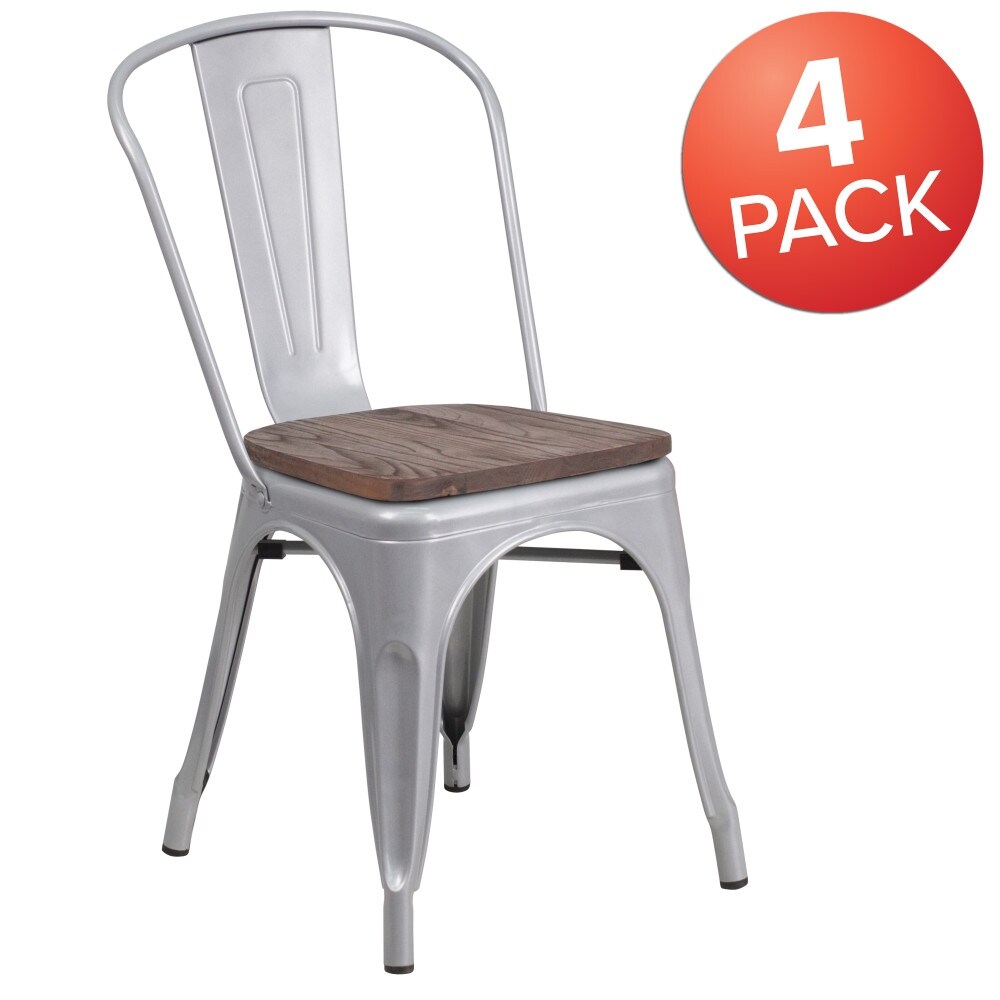 Wood Seat/ Galvanized Steel Stackable Chair (Set of 4)   18\