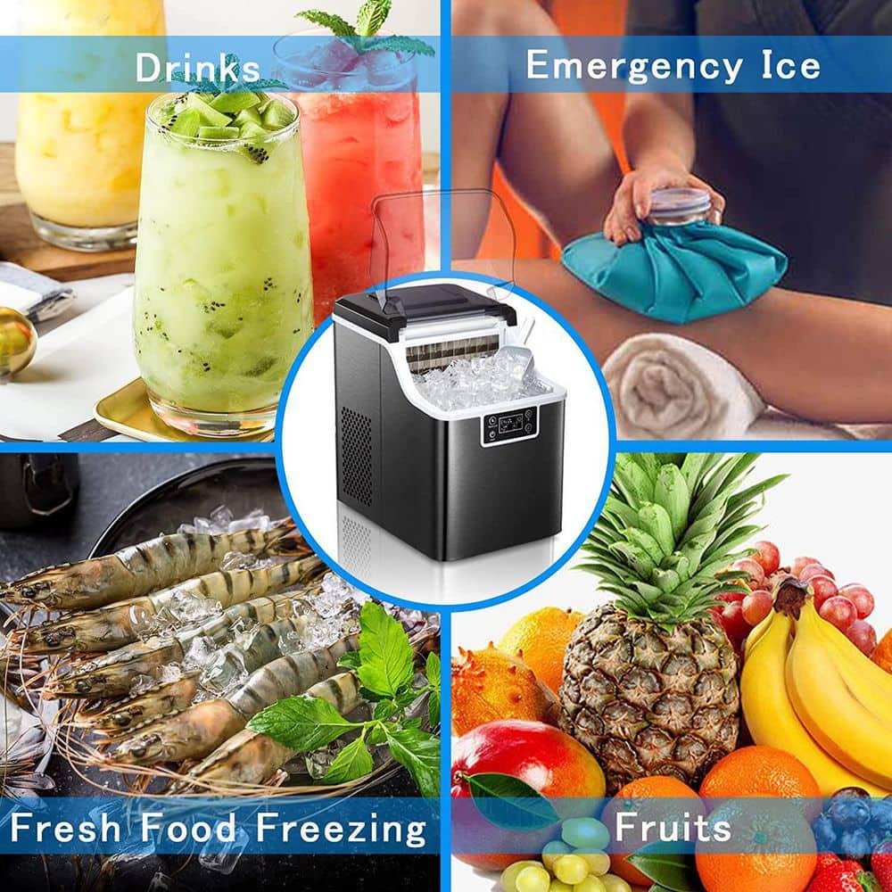 Edendirect 24 lb24Hour Portable Square Countertop Ice Maker Machine in Black with SelfCleaning Ice Scoop and Basket