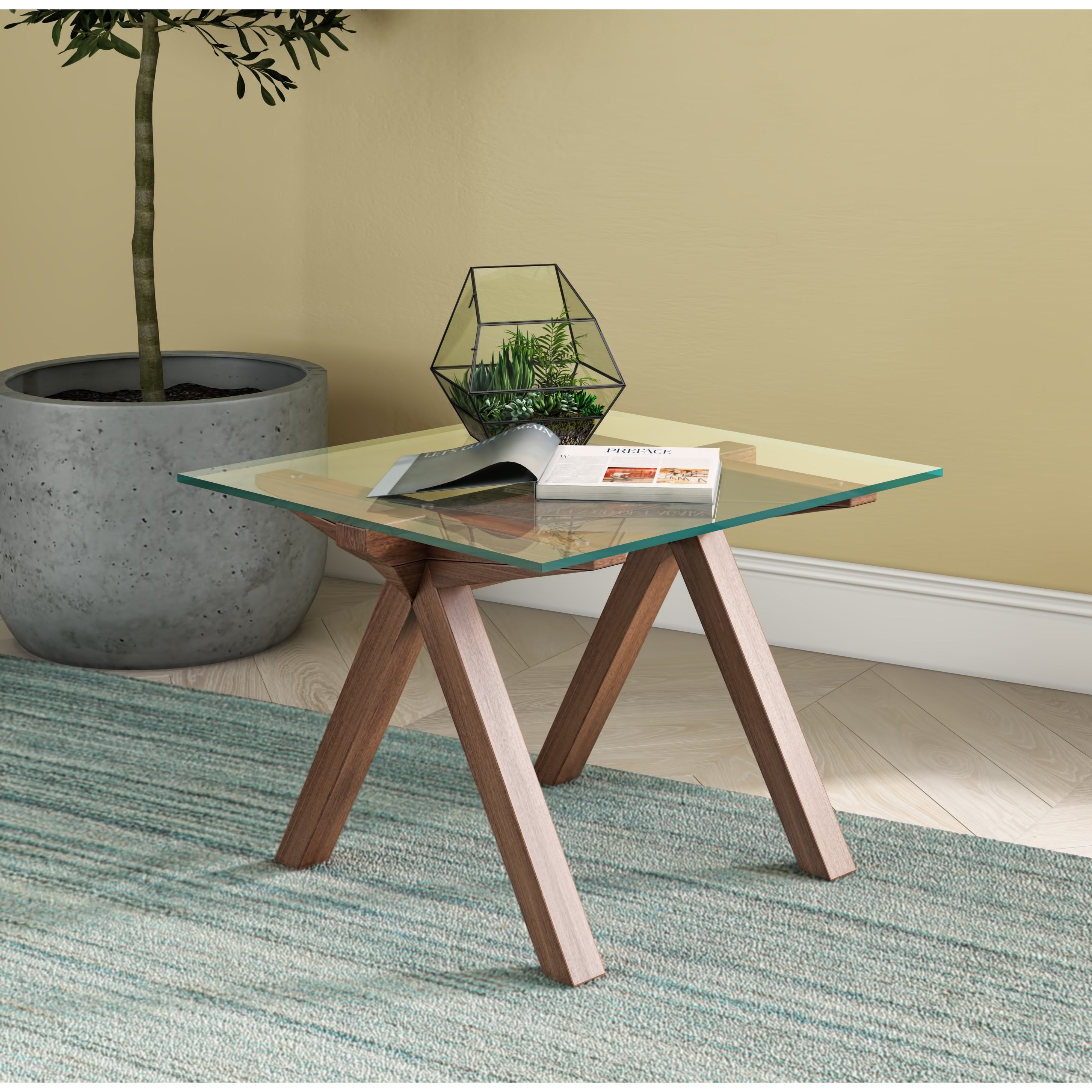 Modrest Maddox Modern Glass and Walnut End Table