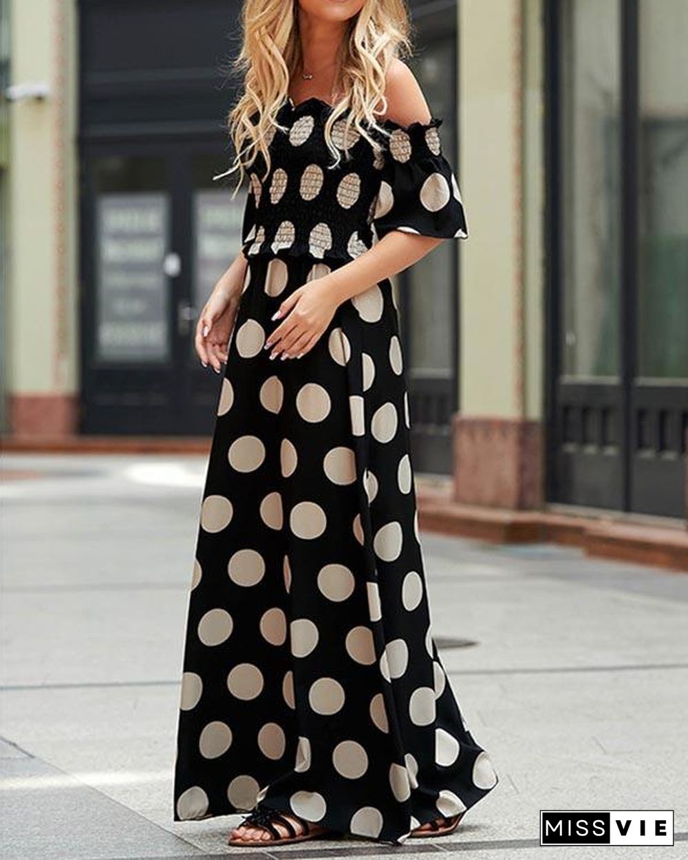 Dot Off Shouler Maxi Dress