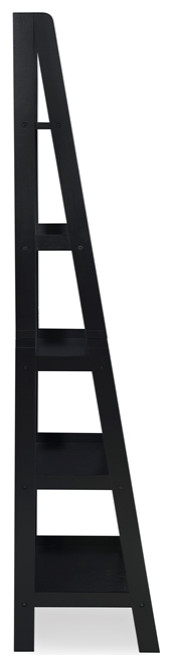 Riverbay Furniture 5 Shelf Transitional Wood Open Back Ladder Bookshelf in Black   Transitional   Bookcases   by Homesquare  Houzz